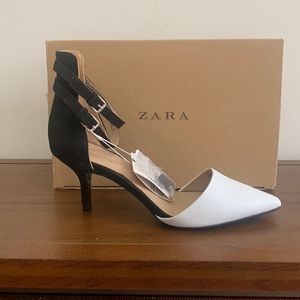 Zara black and white ankle strap heels